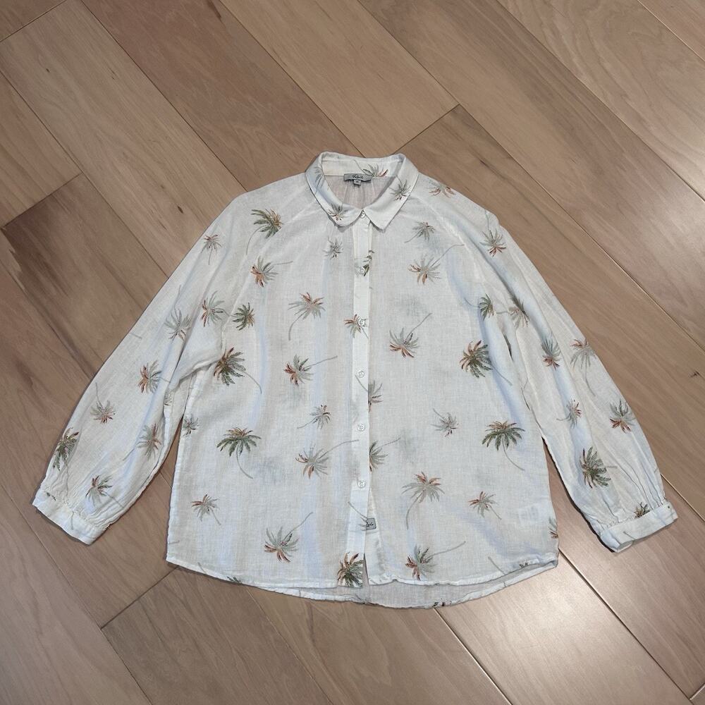 RAILS Nathalie White Vintage Palms Button Up Linen Blend Shirt Women’s Medium